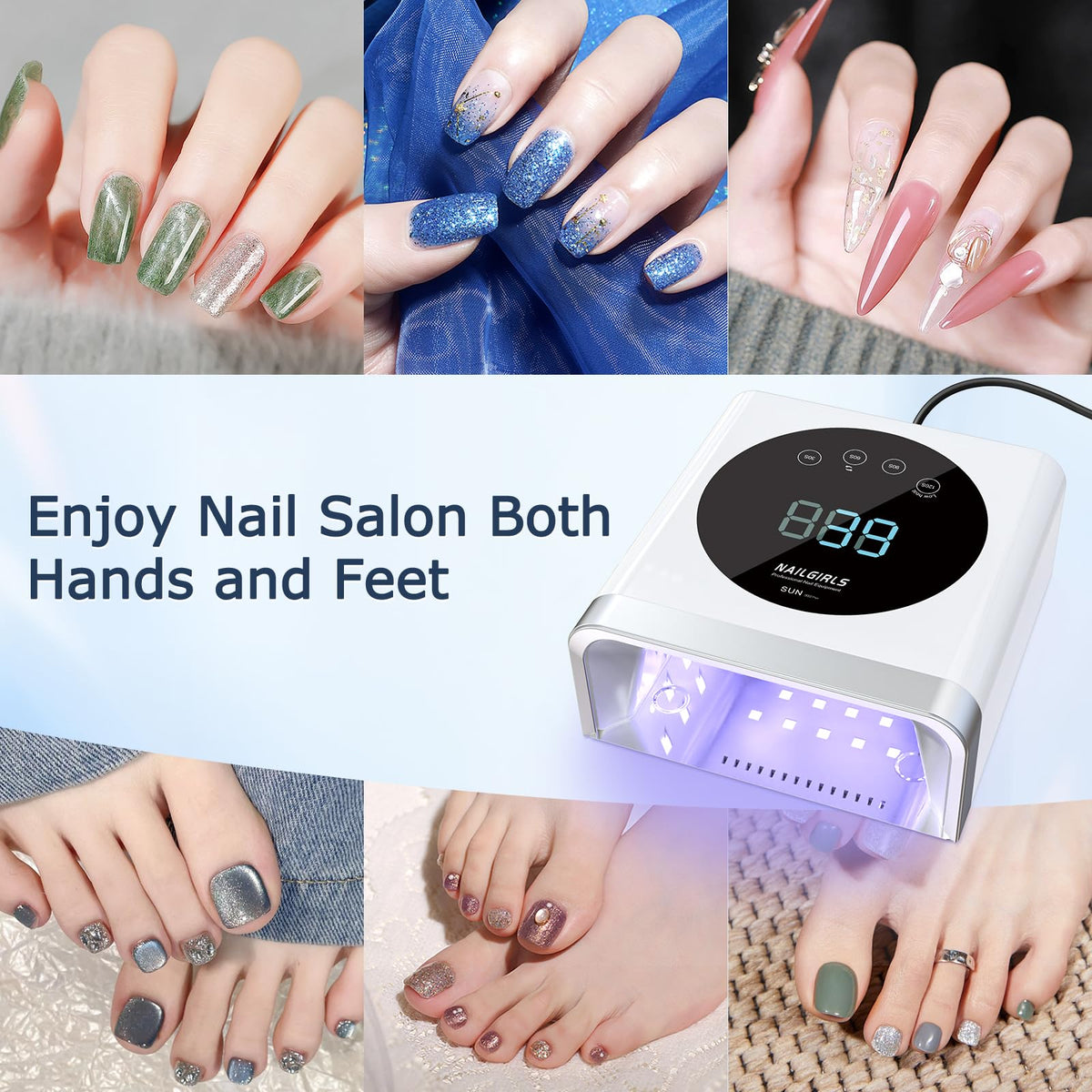 NAILGIRLS display showing low-heat mode to reduce uncomfortable heat spikes