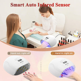 NAILGIRLS pedicure scene with toes in lamp showing versatility for nails and feet