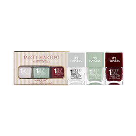 Nails Inc front packaging showing three It's Topless bottles and stylish trio