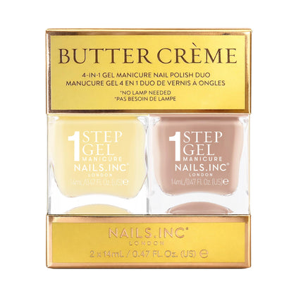 Nails Inc duo front packaging showing both butter crème shades and benefits