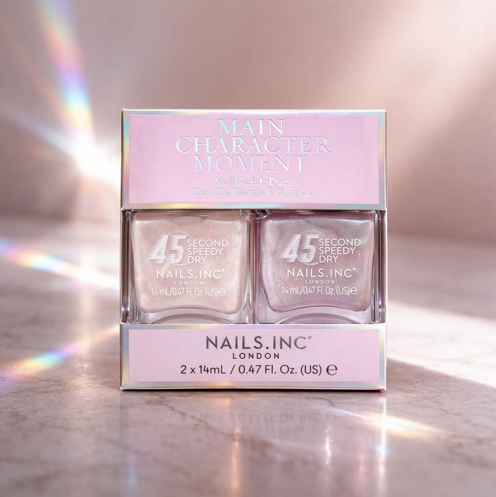 Nails Inc swatch of Harper holographic lilac showing shifting iridescent shine