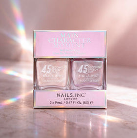Nails Inc swatch of Harper holographic lilac showing shifting iridescent shine