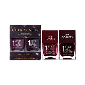 Nails Inc duo front packaging showing two cherry noir bottles and set benefit