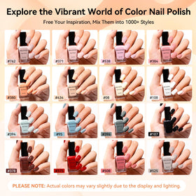 Nailshion sixteen 10ml bottles lined up displaying the neutral color range