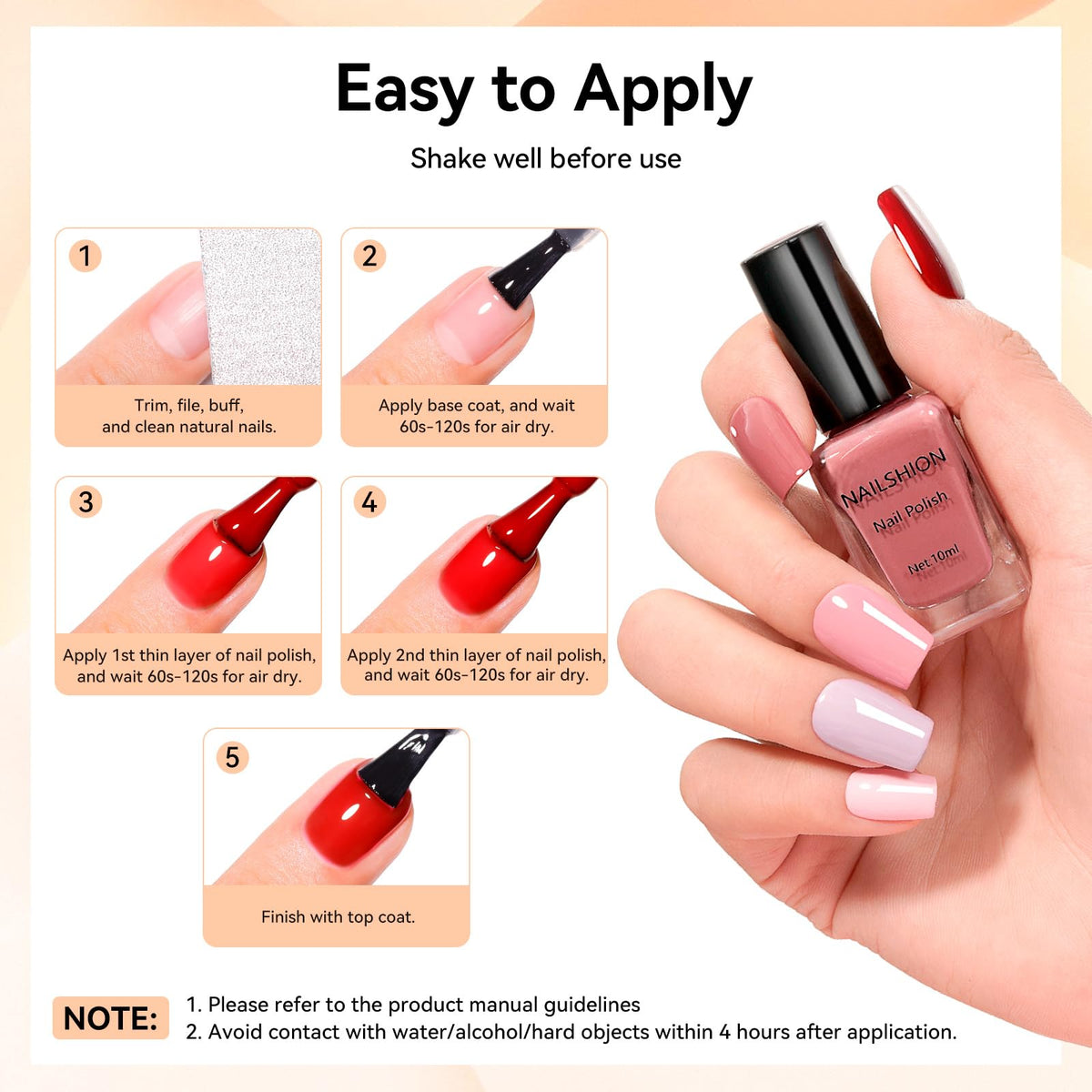 Nailshion finished manicure on nails illustrating wearable neutral style