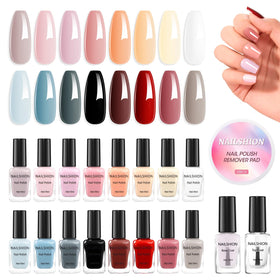 Nailshion front packaging showing all 16 neutral shades and accessories