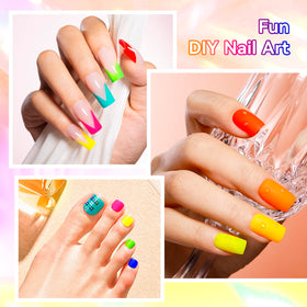 Nailshion manicure on model hand showcasing glossy neon finish and wear appeal