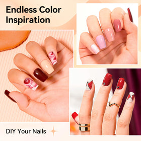Nailshion swatch board of 16 shades showing color finish and opacity