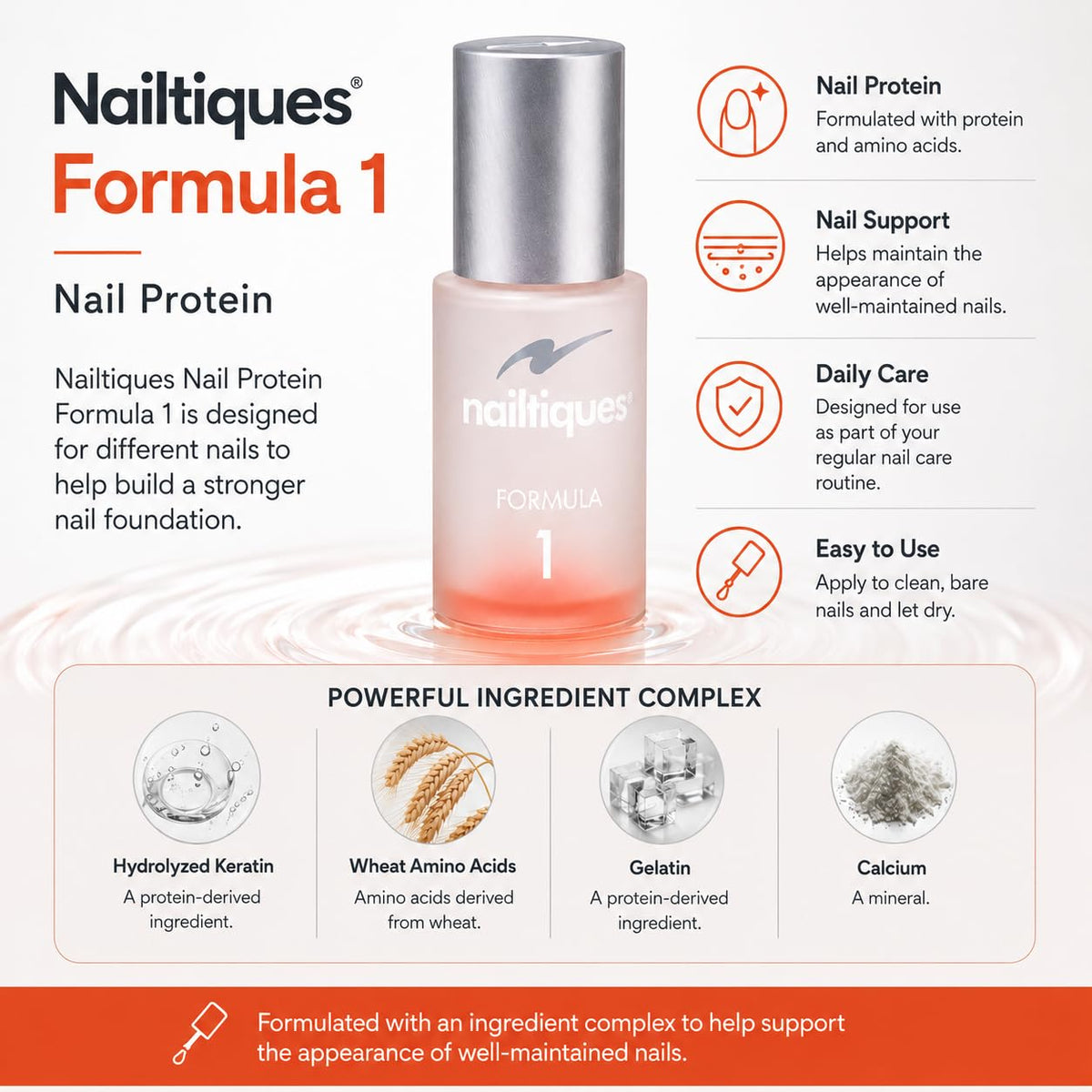 Nailtiques ingredient close-up highlighting keratin and amino acids for reinforcement