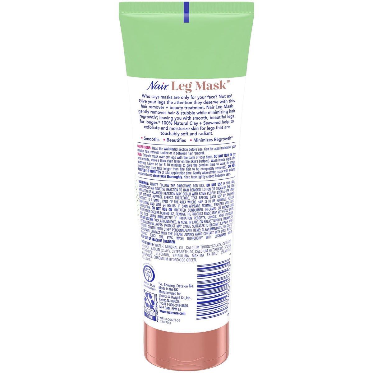 Nair back label close-up with directions and ingredient clarity benefit