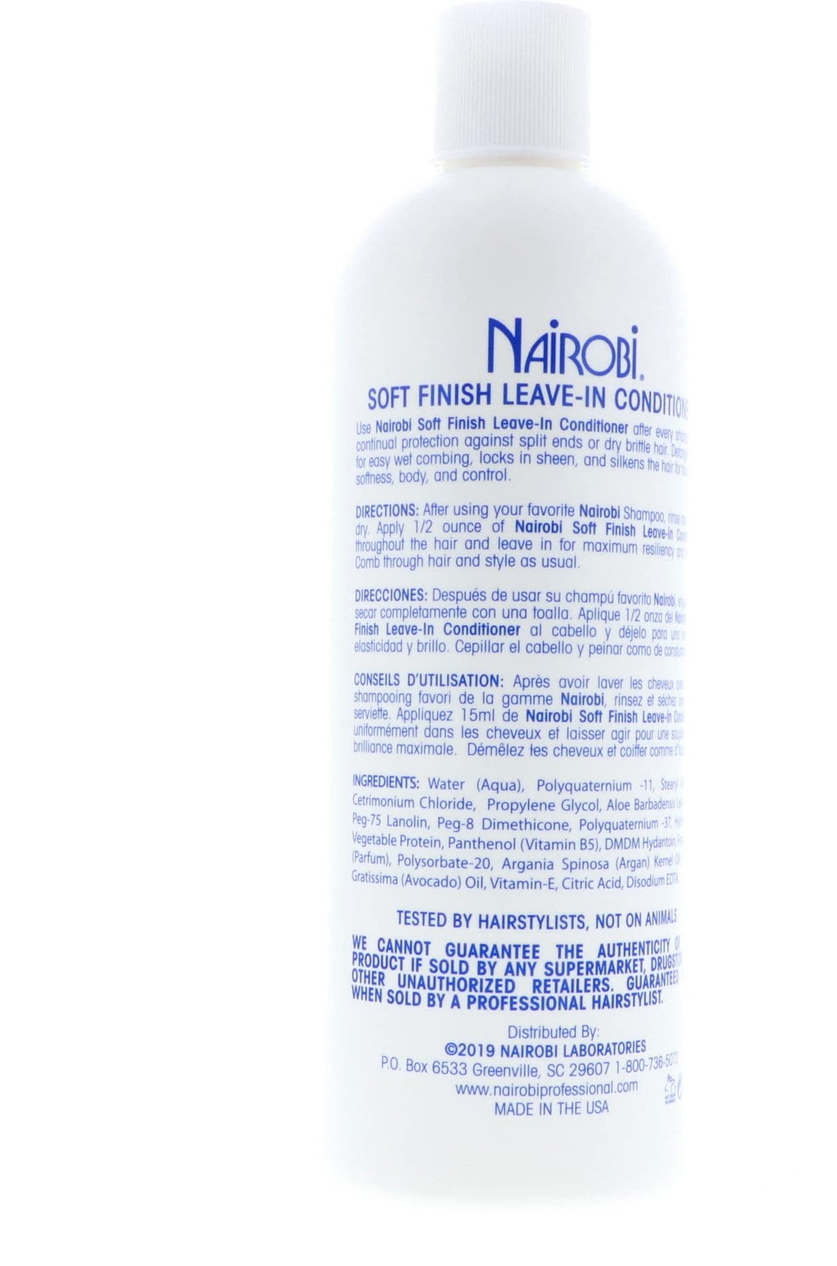 Nairobi bottle in hand to show 16 oz scale and convenience for home or salon use
