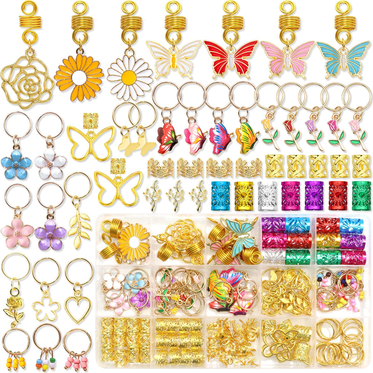 NAISKA front packaging showing full 146-piece gold hair jewelry set and contents