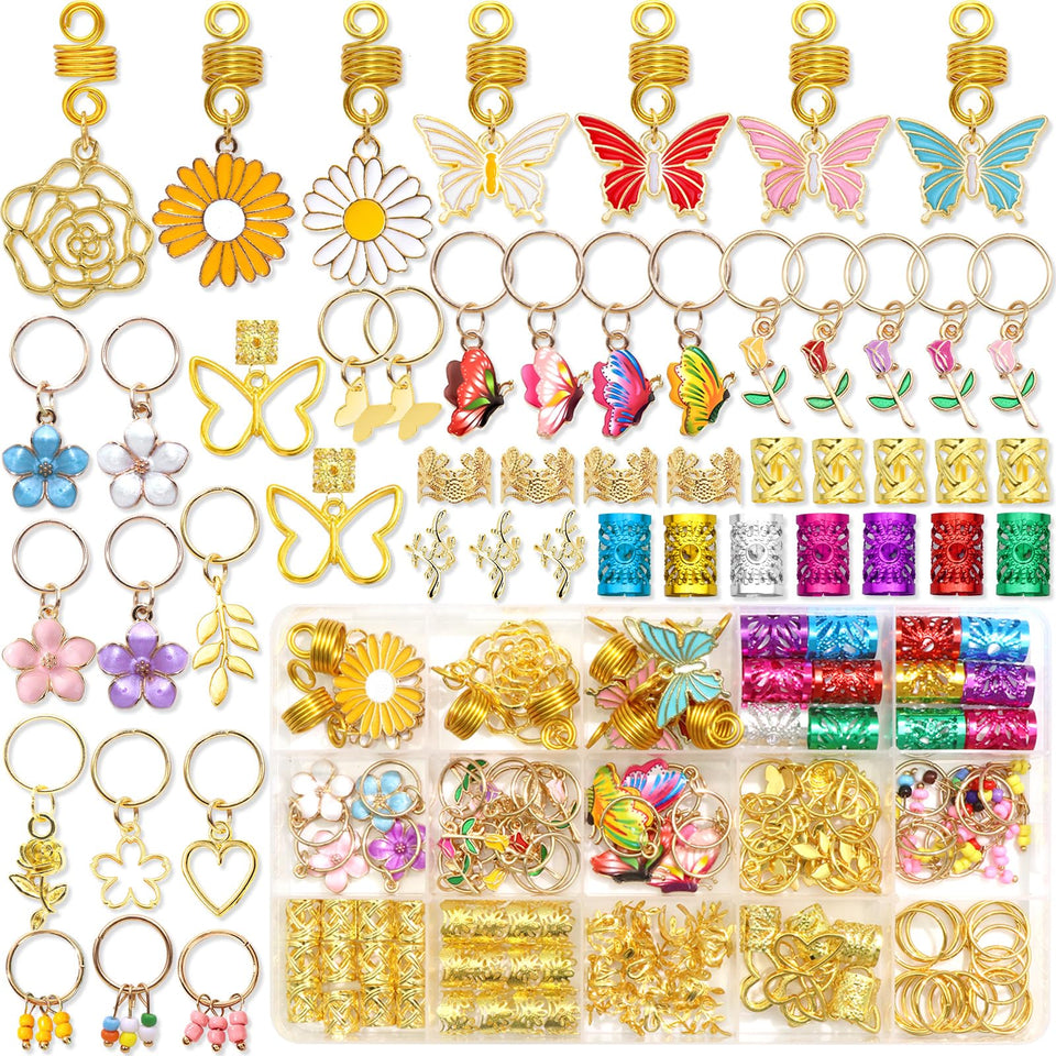 NAISKA front packaging showing full 146-piece gold hair jewelry set and contents