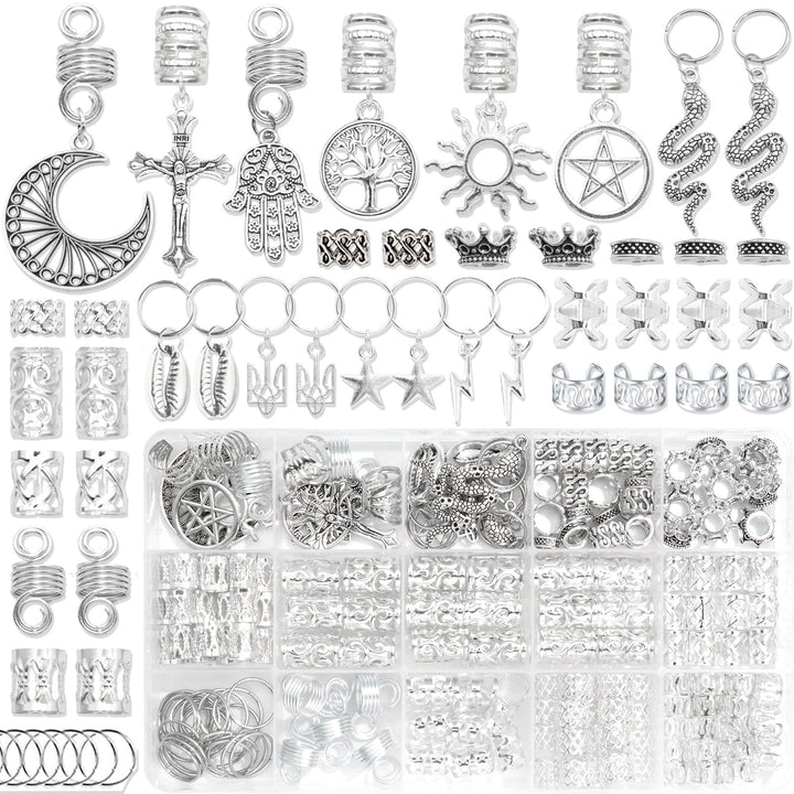 NAISKA front packaging showing full 186-piece Viking hair jewelry set and variety