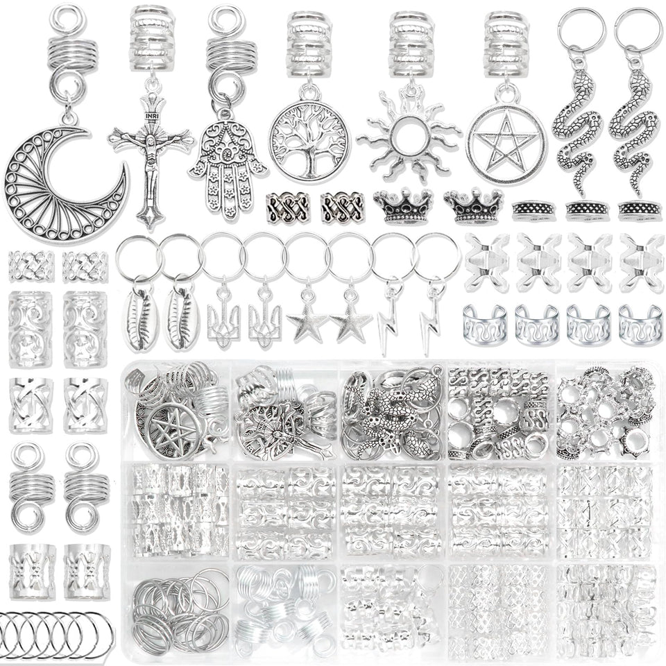 NAISKA front packaging showing full 186-piece Viking hair jewelry set and variety
