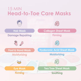 Naisture contents laid out displaying all seven masks for easy selection