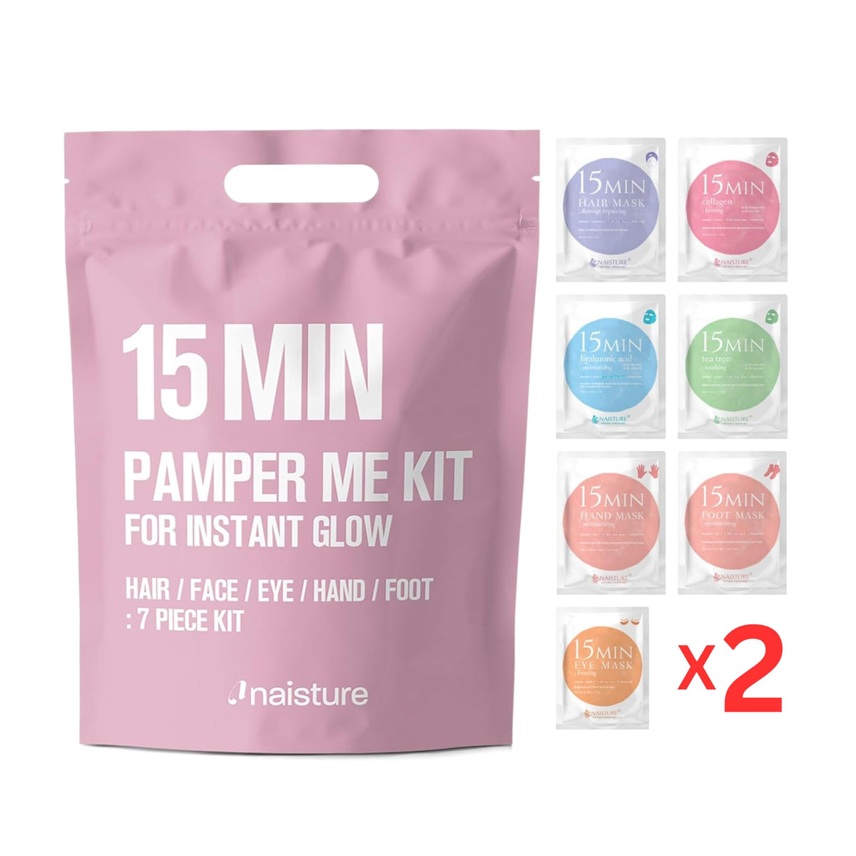 Naisture assorted mask sachets laid flat highlighting quick single use