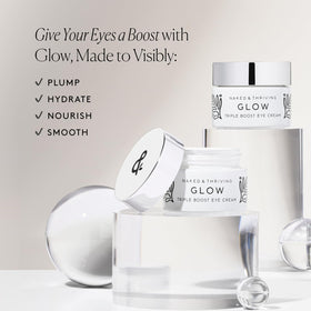 Naked & Thriving model applying eye cream to under-eye demonstrating brightening effect