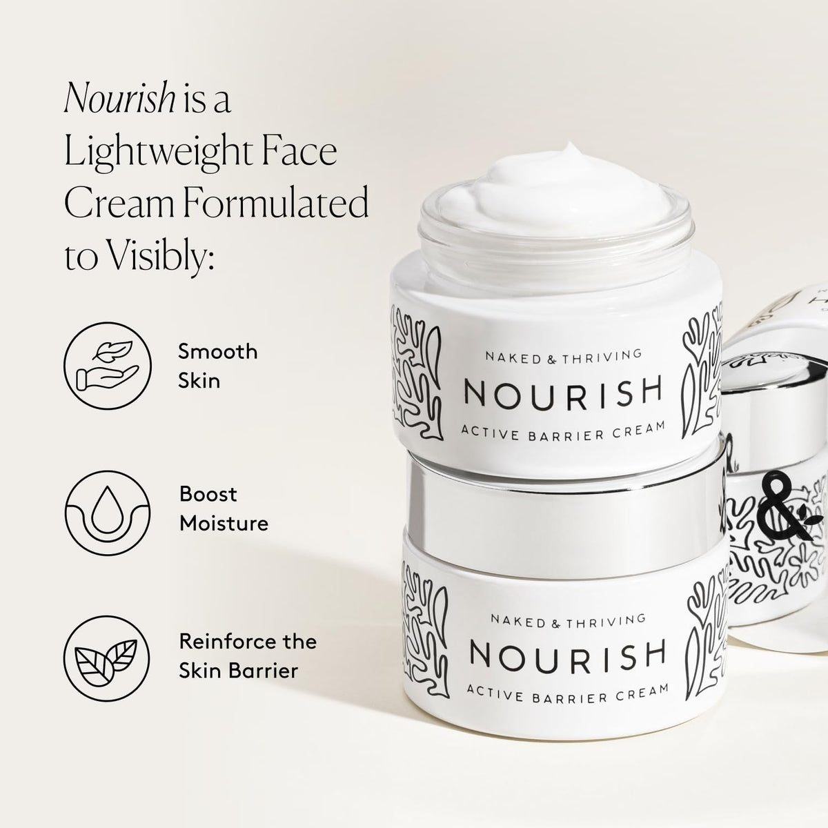 Naked & Thriving cream in hand being applied for quick absorption and moisture