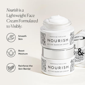 Naked & Thriving cream in hand being applied for quick absorption and moisture
