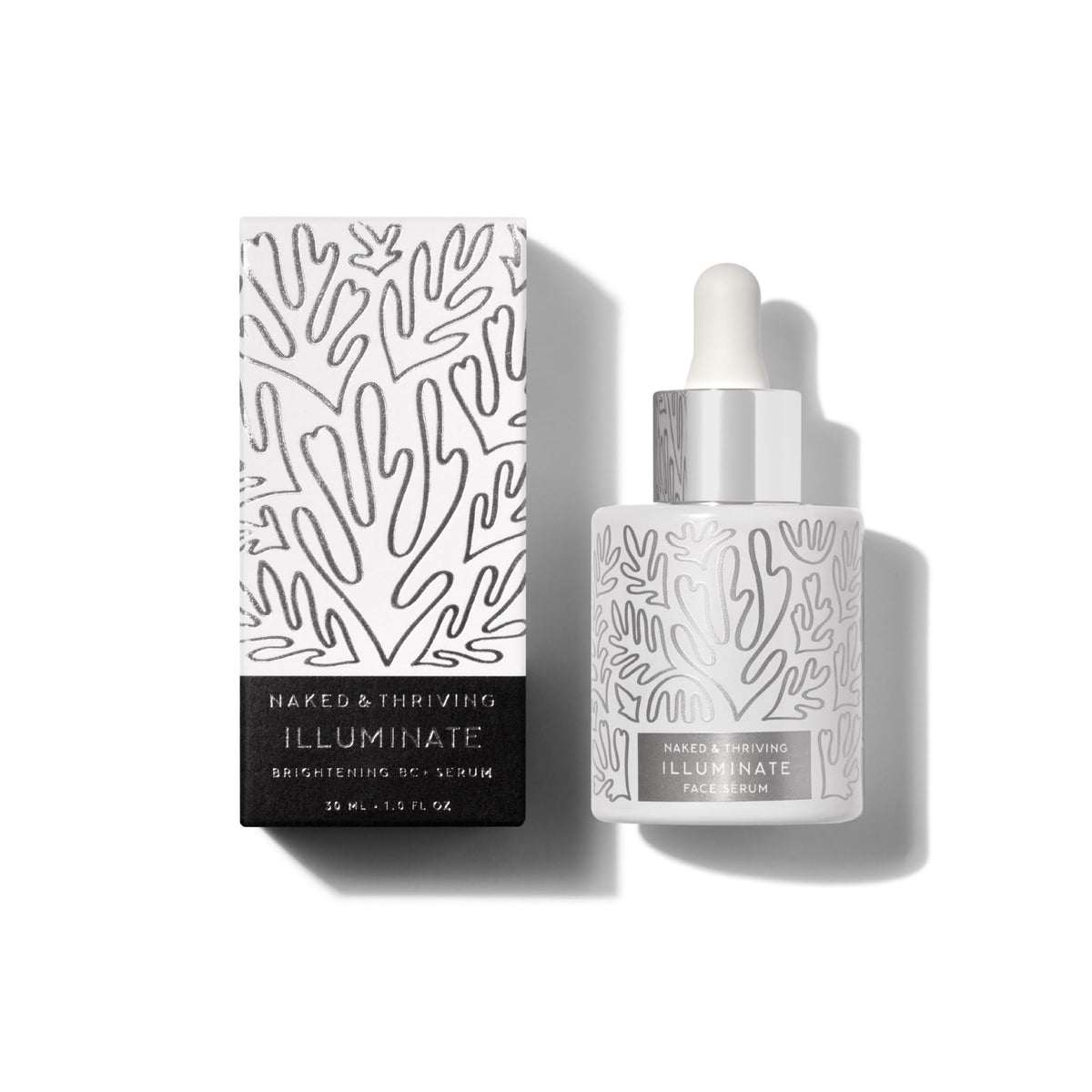 Naked & Thriving front bottle shot showing clean packaging and radiance benefit