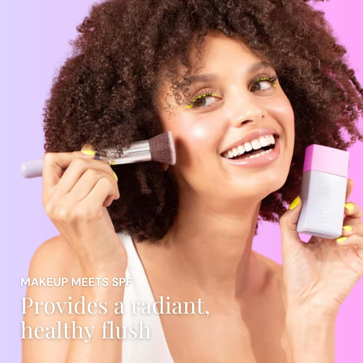 Naked Sundays application on cheek demonstrating natural flush and sun protection
