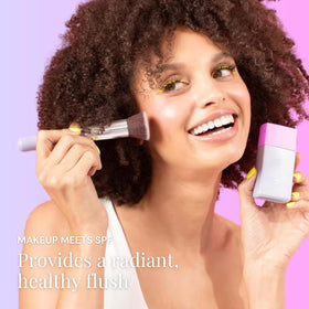 Naked Sundays application on cheek demonstrating natural flush and sun protection