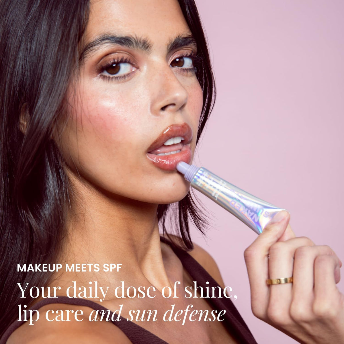 Naked Sundays applied on lips demonstrating tint, shine and sun protection