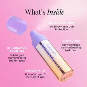 Naked Sundays mist applied over foundation with no smudging for makeup-safe protection
