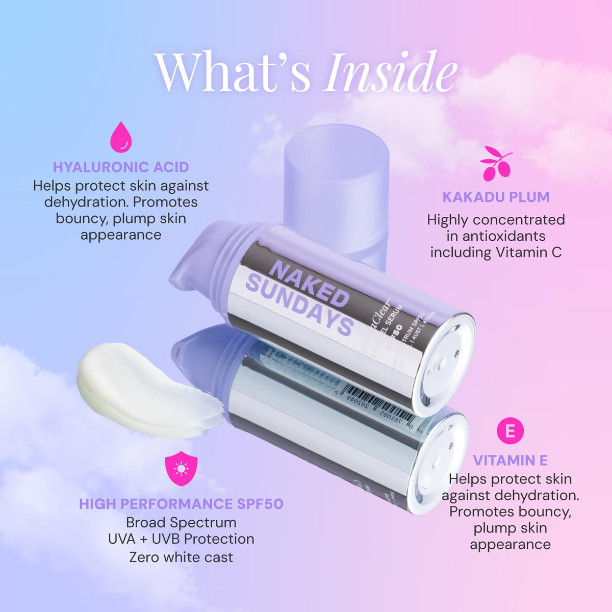 Naked Sundays serum applied on skin, showing invisible no-white-cast finish