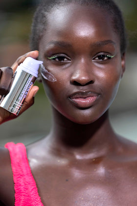 Naked Sundays pump dispensing serum, showing easy controlled application