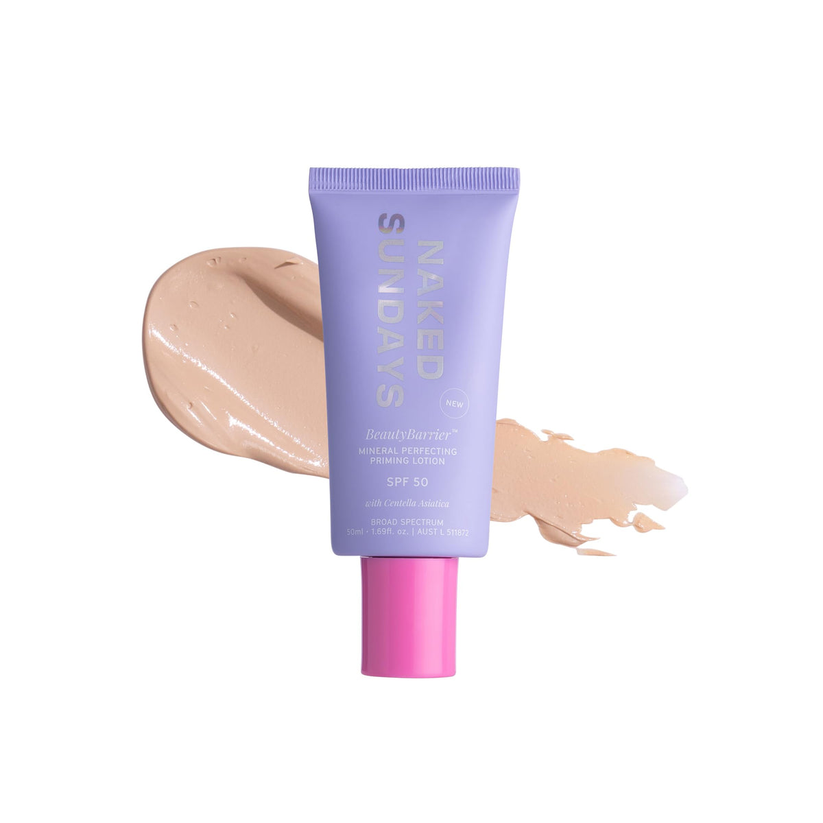 Naked Sundays front packaging showing SPF 50 and benefits