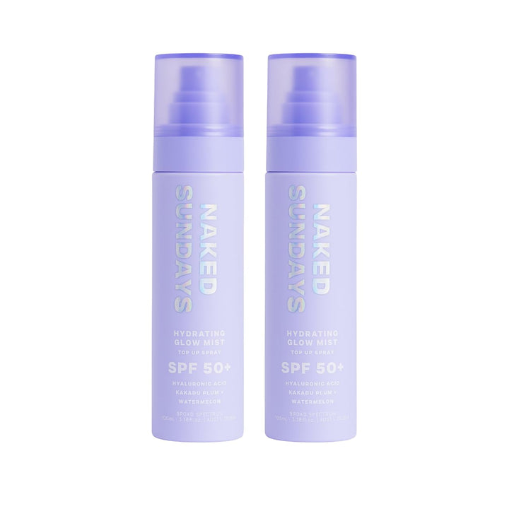 Naked Sundays front packaging of SPF 50 face mist showing compact bottle—portable protection