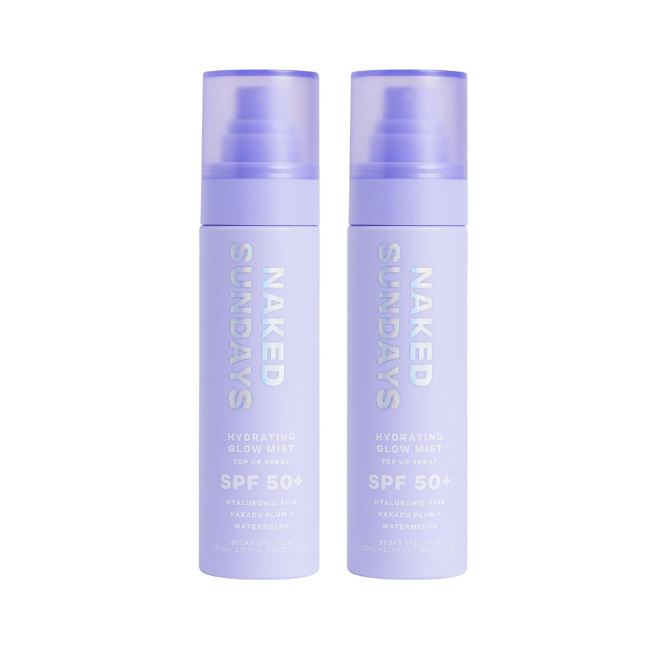 Naked Sundays front packaging of SPF 50 face mist showing compact bottle—portable protection