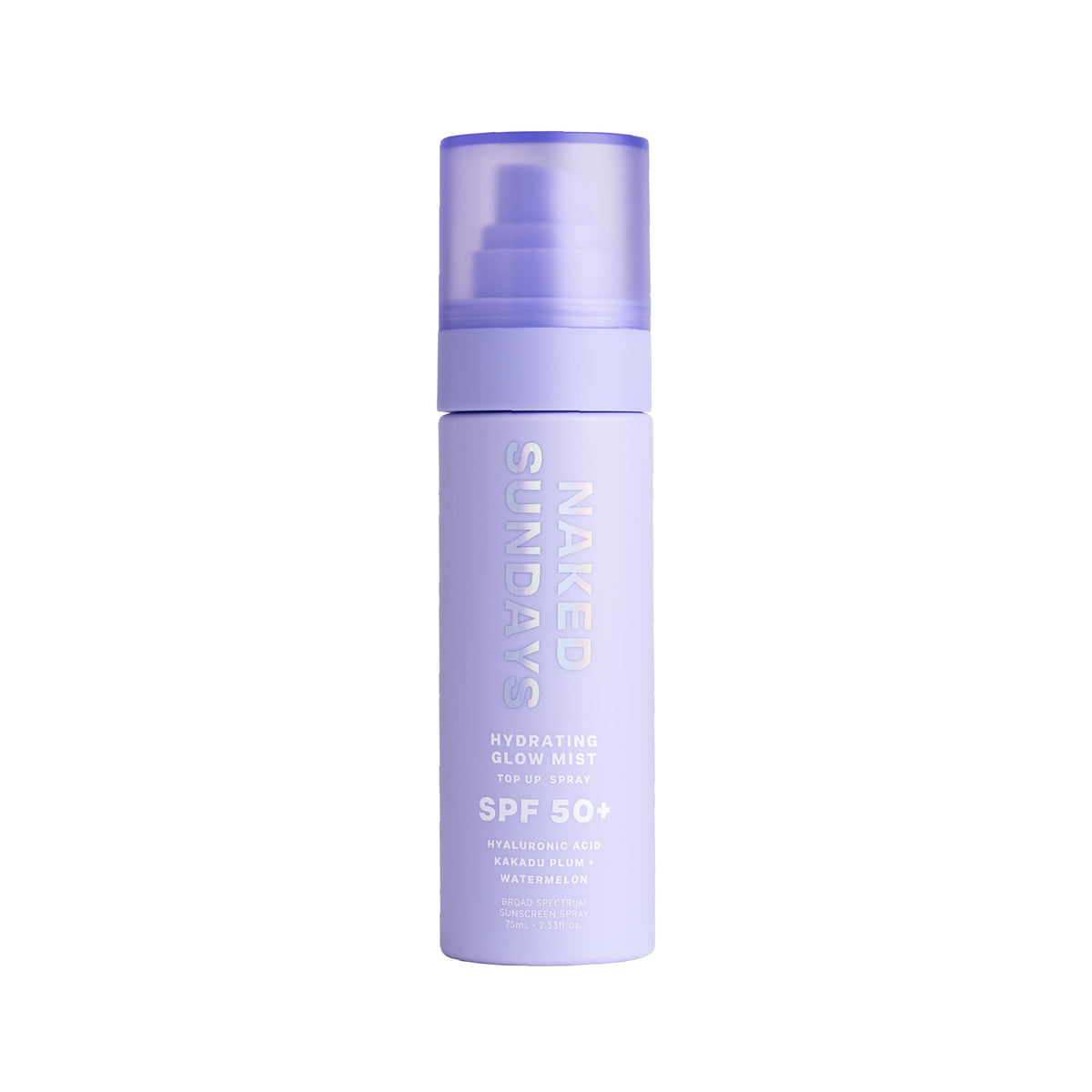Naked Sundays front packaging showing SPF 50 protection and 75ml size