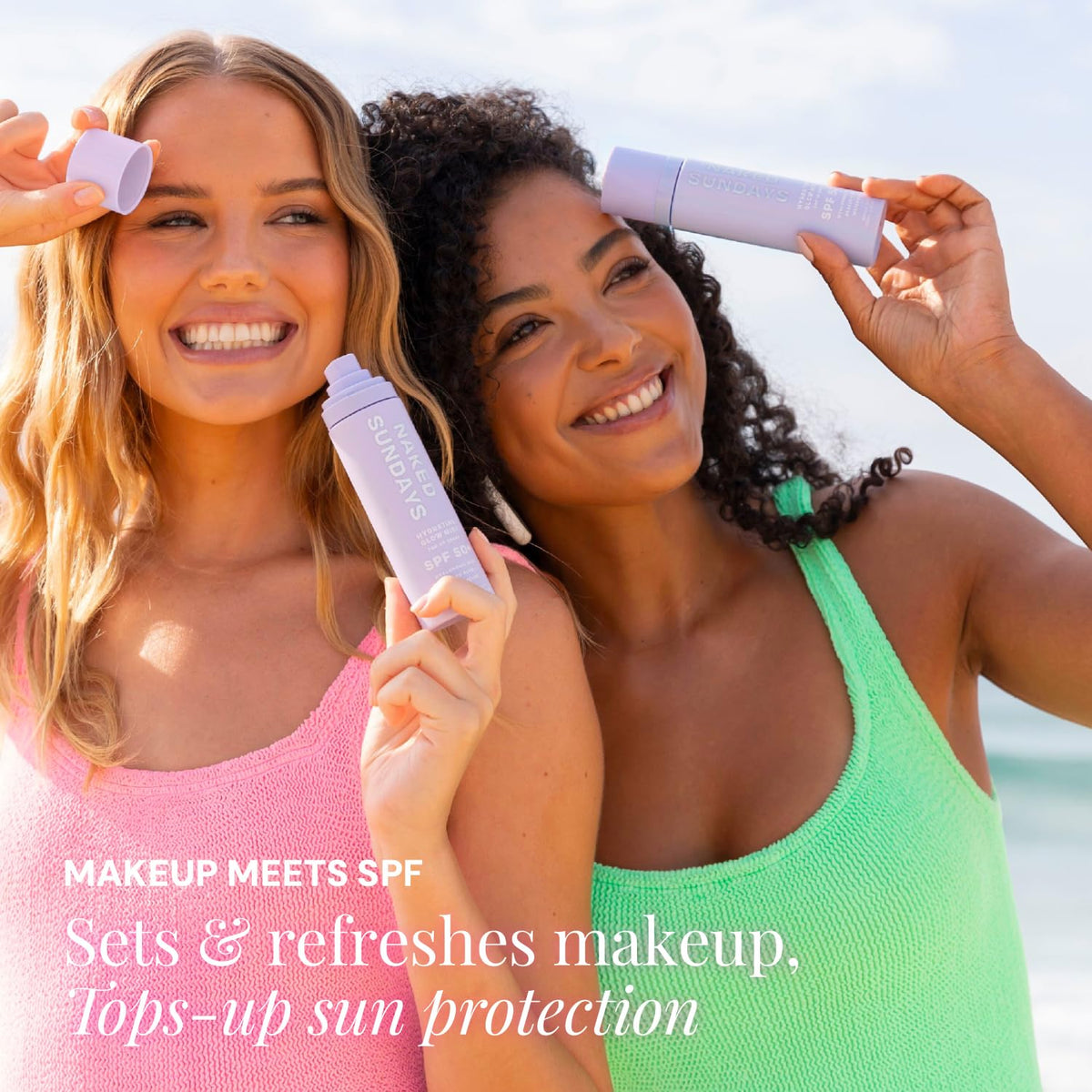 Naked Sundays spray over makeup showing setting effect without smudging