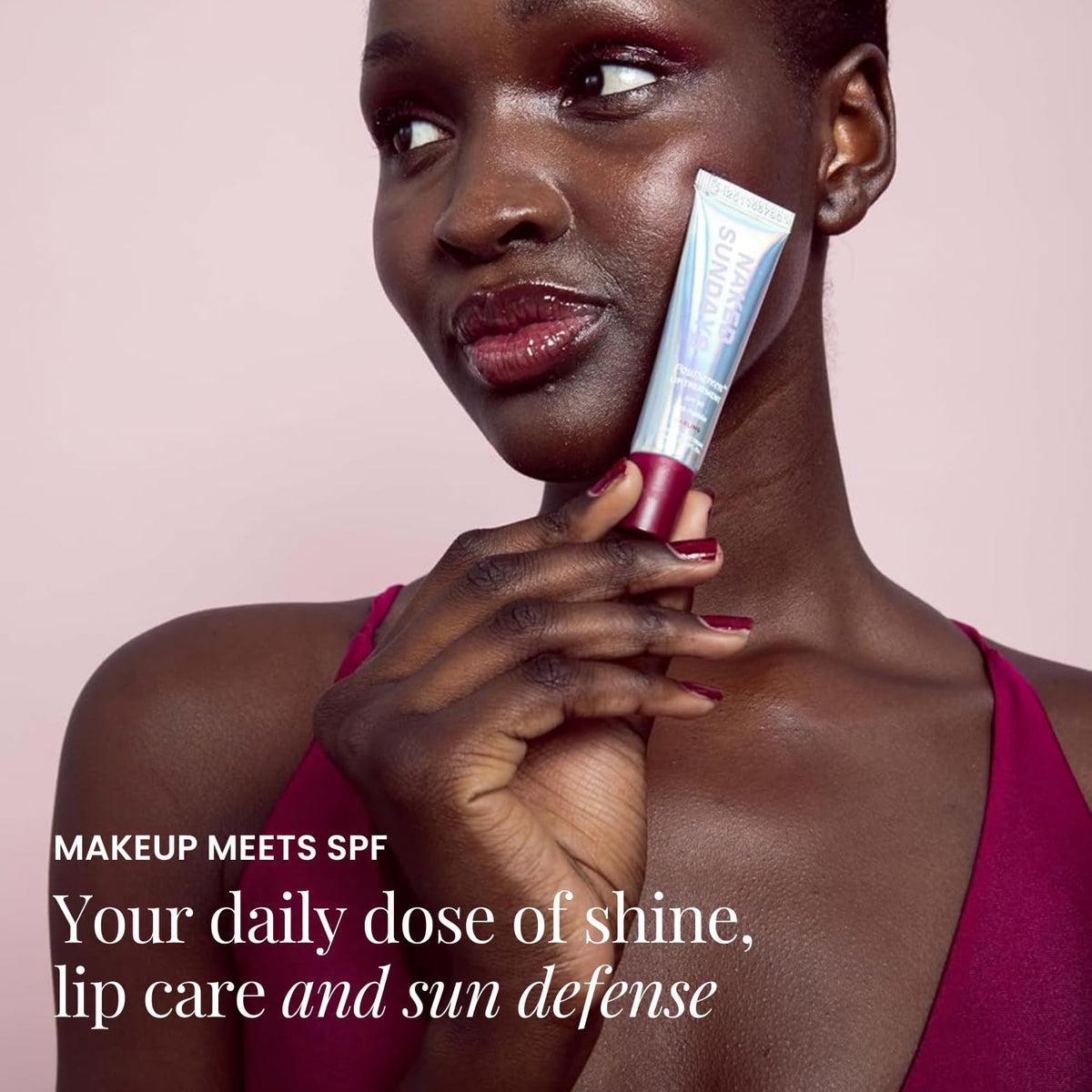 Naked Sundays swatch on skin revealing sheer tint and buildable shine benefit