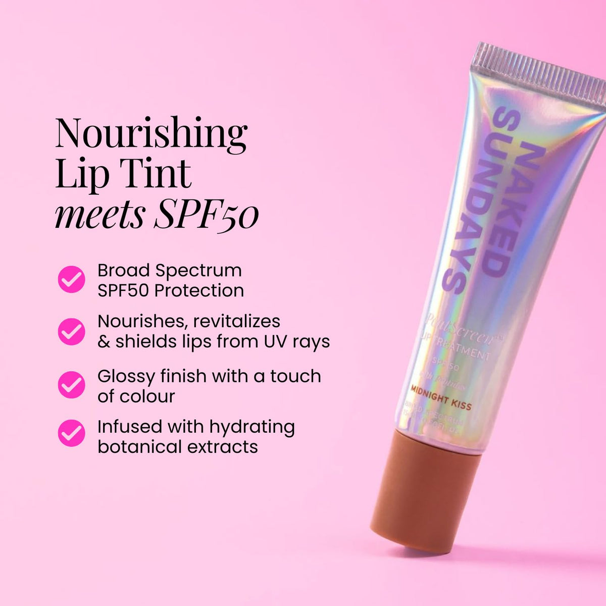 Naked Sundays texture close-up showing glossy non-sticky finish and hydration