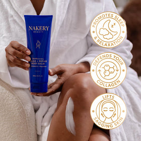 Nakery 250mL tube beside a coin for scale, showing full-size nightly-ritual quantity