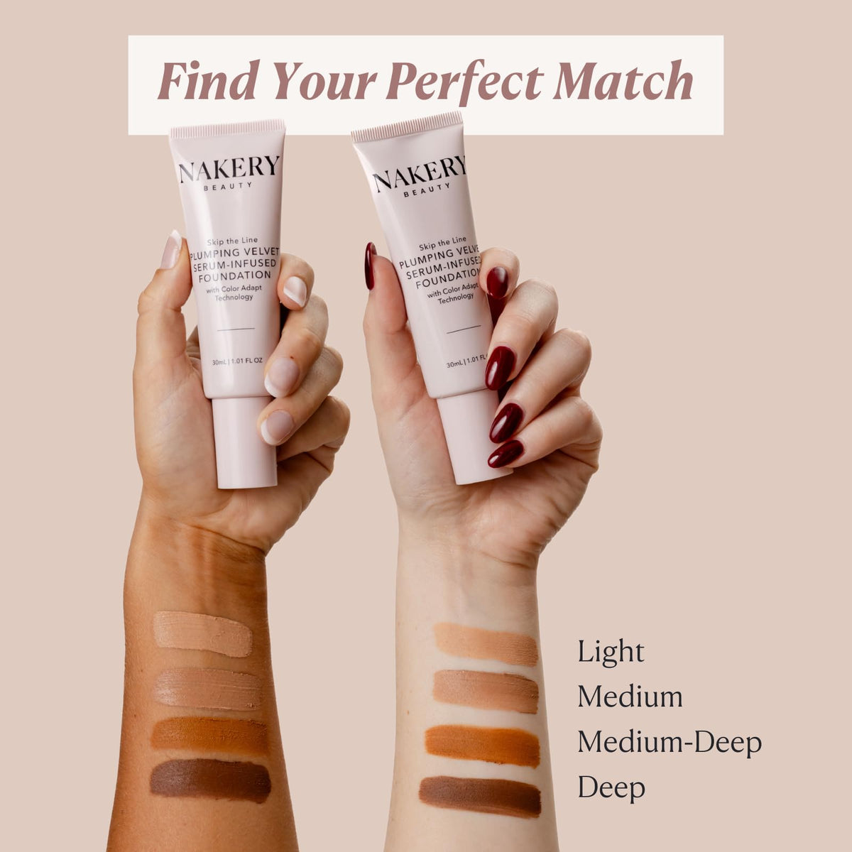 Nakery foundation applied with brush showing even blend for full coverage and soft-focus effect