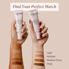 Nakery foundation applied with brush showing even blend for full coverage and soft-focus effect