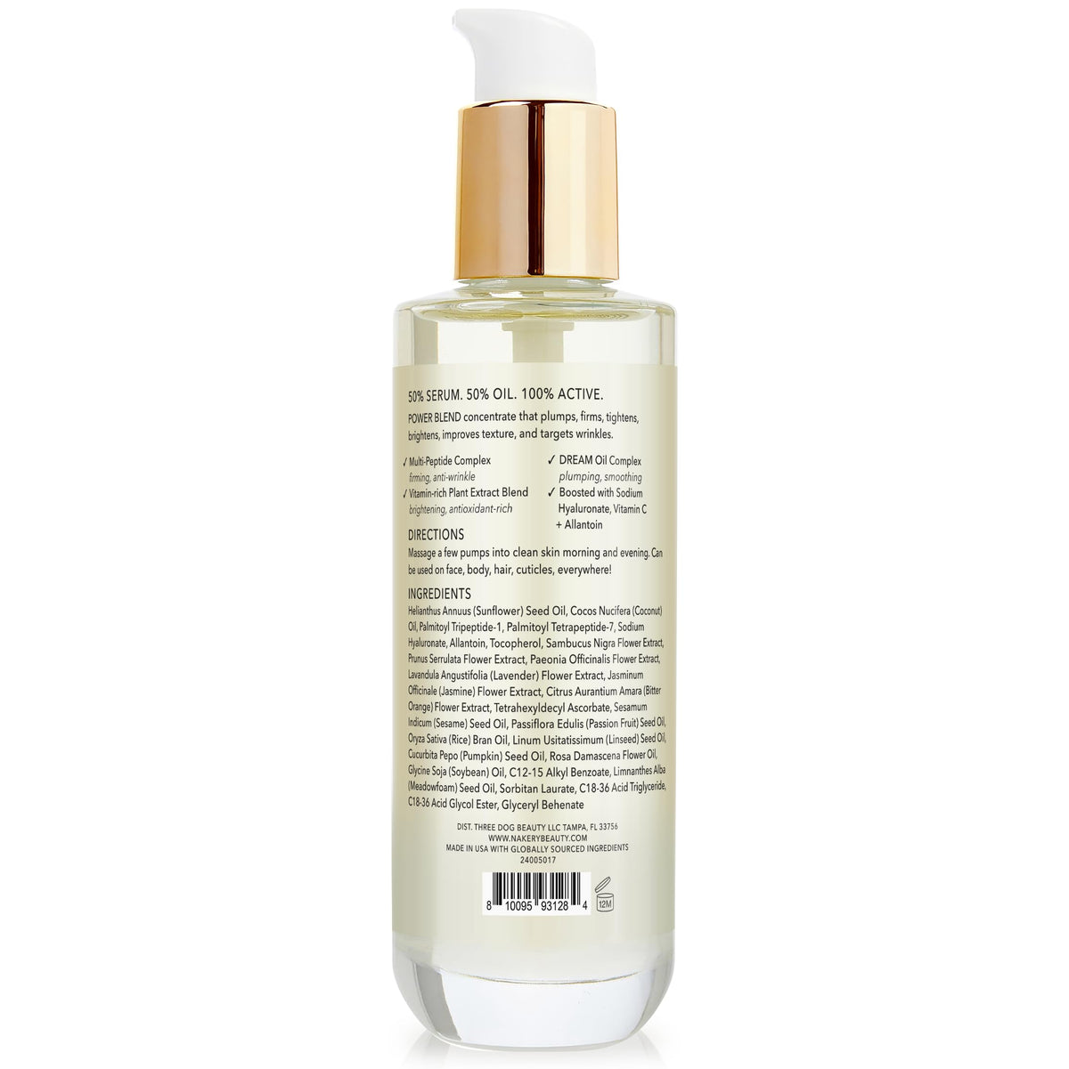 Nakery bottle staged on bathroom vanity to show real-life skincare styling and use
