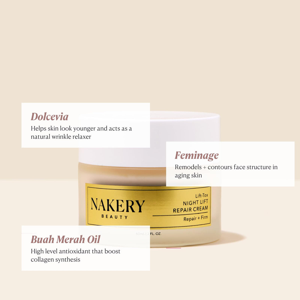 Nakery Lift-Tox being applied on hand to demonstrate smooth, non-greasy absorption benefit