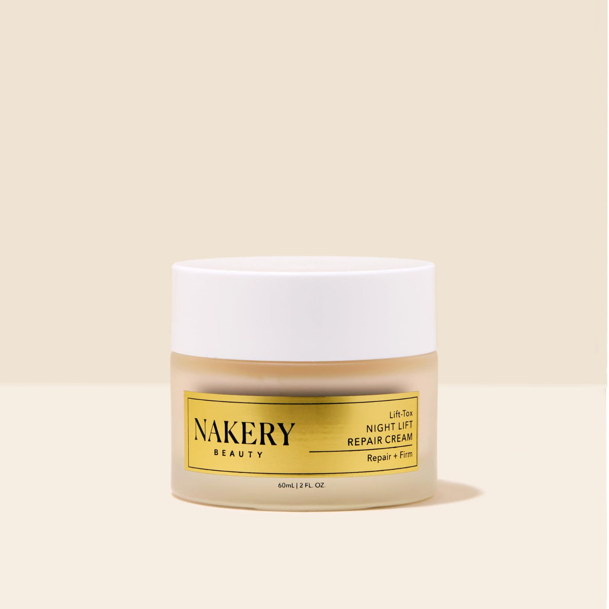 Nakery Lift-Tox on a bedside table in a skincare routine scene emphasizing nightly repair benefit