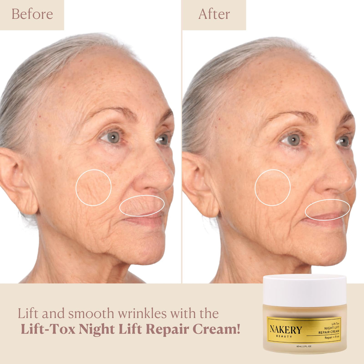 Nakery Lift-Tox applied to neck and décolletage showing firmer-looking skin benefit