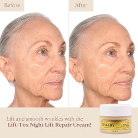 Nakery Lift-Tox applied to neck and décolletage showing firmer-looking skin benefit