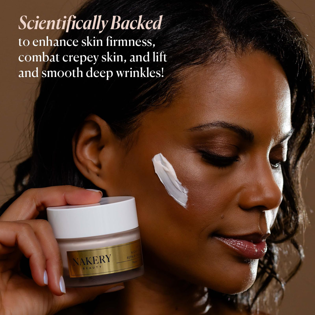 Nakery Lift-Tox open jar revealing creamy contents for deep overnight hydration benefit