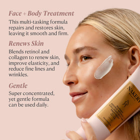Nakery ingredient layout featuring retinol collagen and hyaluronic acid benefits