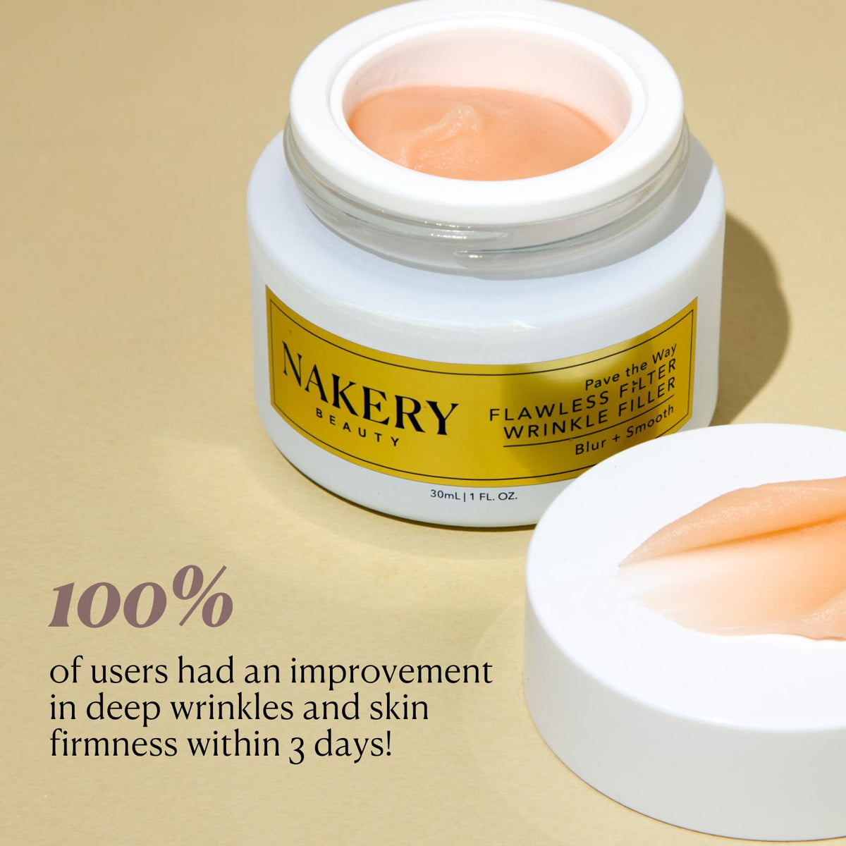 Nakery jar beside a ruler indicating product size and travel-friendly benefit