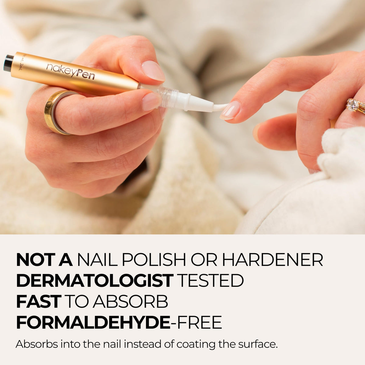nakeyNails pen on bathroom counter as part of a simple beauty routine